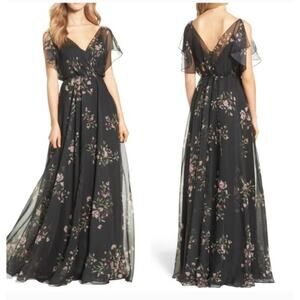Jenny Yoo Cassie Flutter Sleeve Surplice Eden Gown Maxi Dress Womens Size 0